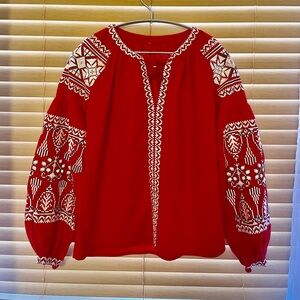 Embroidered Red Women's Top